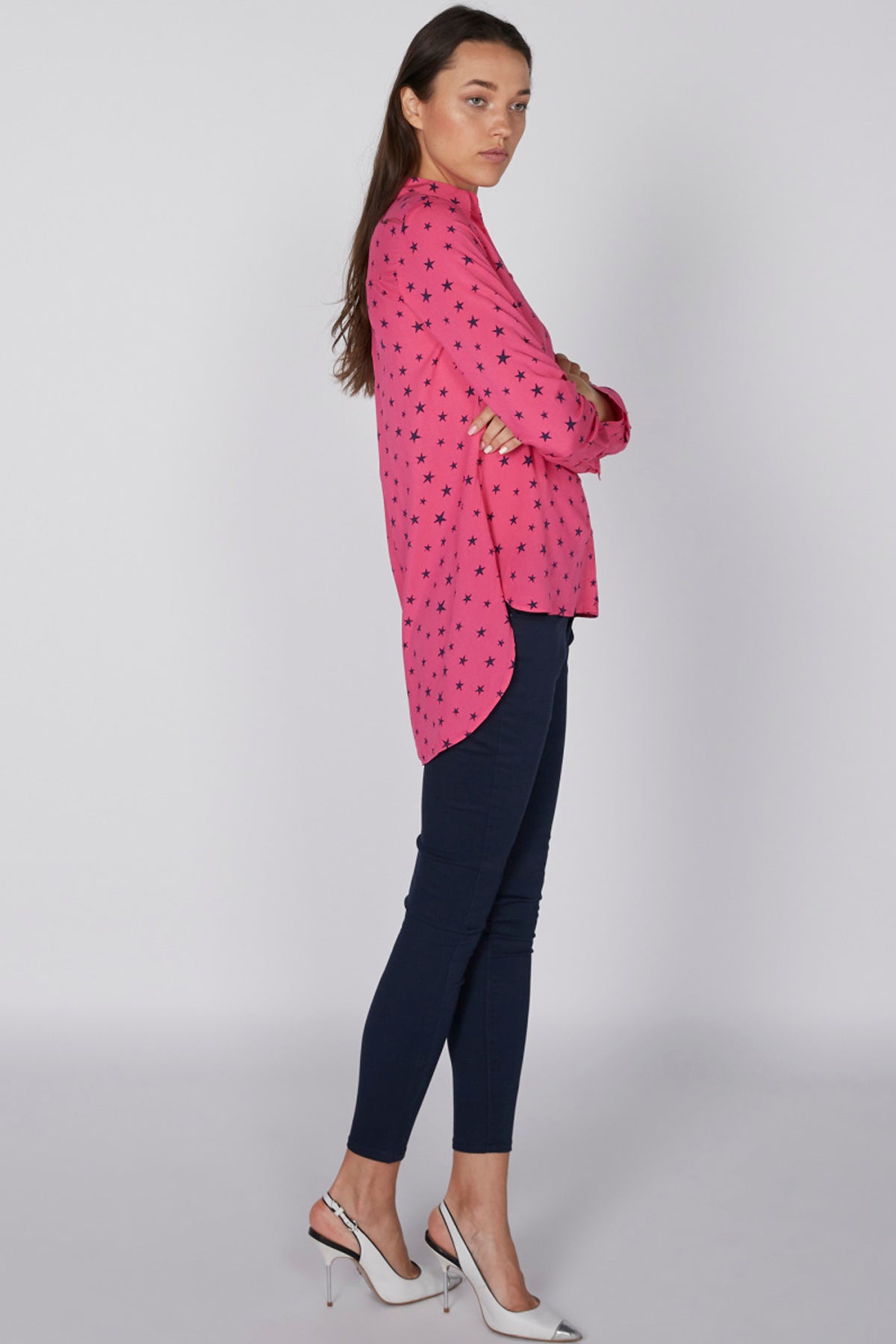 Printed Shirt with Long Sleeves and High Low Hem