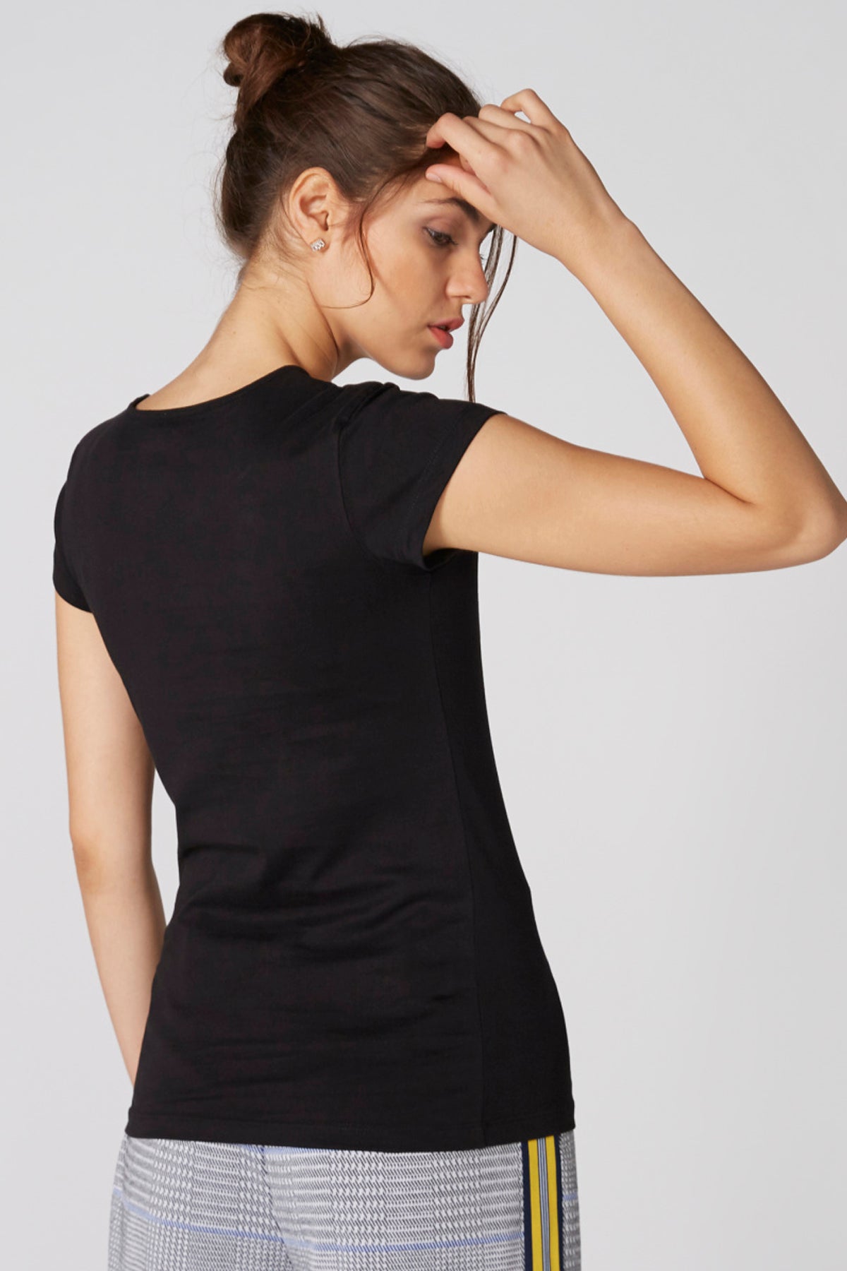 Printed T-Shirt with Round Neck and Cap Sleeves