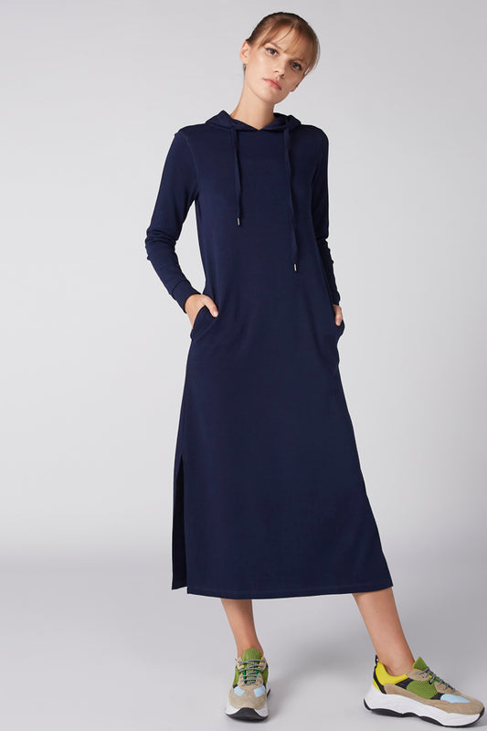 Pocket Detail Long Sleeves Dress with Hood and Side Slit
