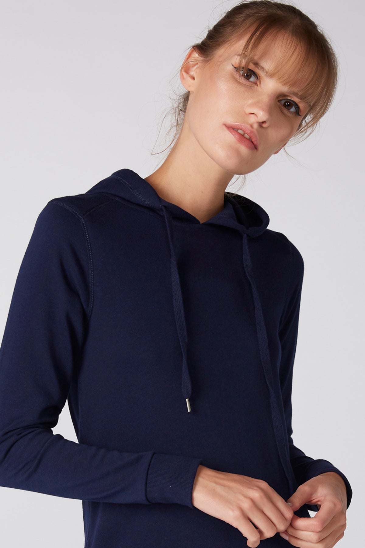 Pocket Detail Long Sleeves Dress with Hood and Side Slit