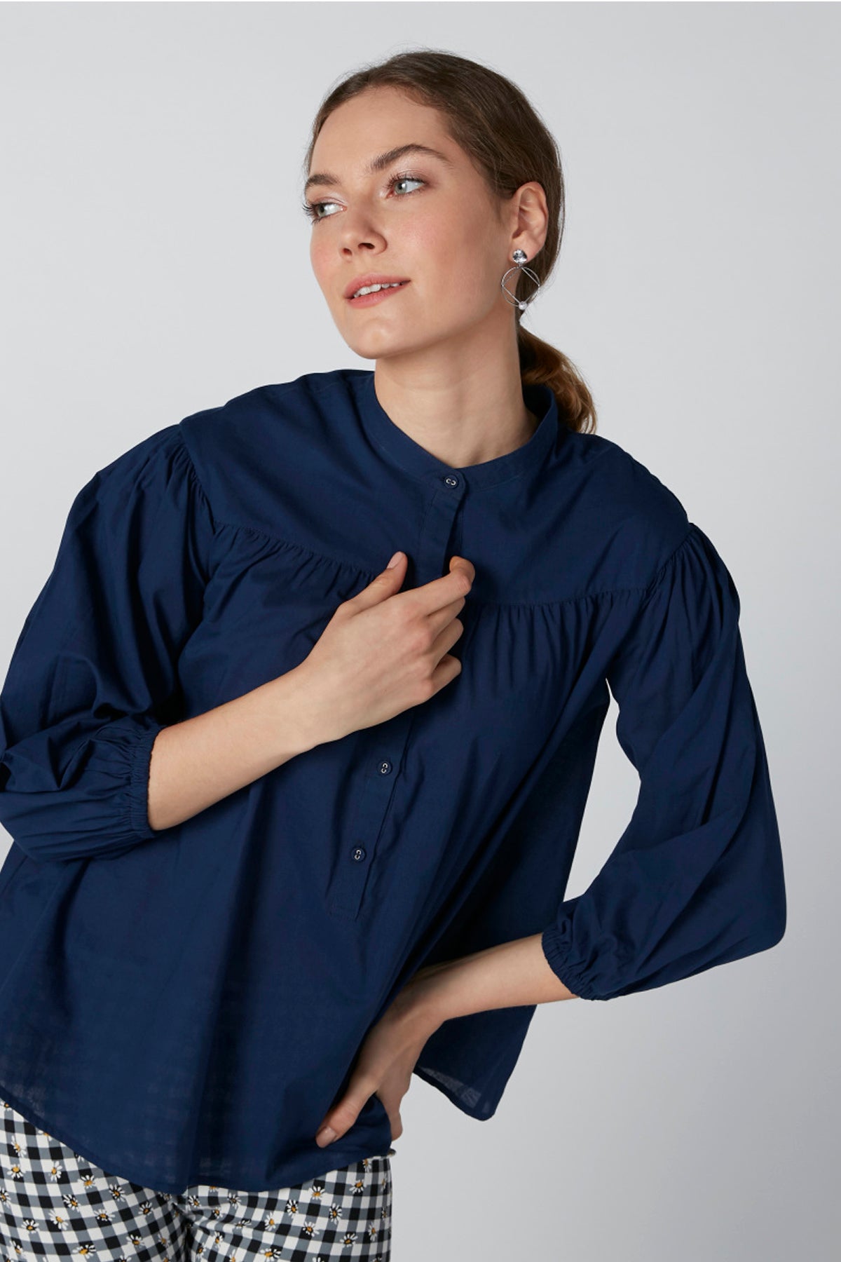 Sustainability Longline Shirt with Mandarin Neck