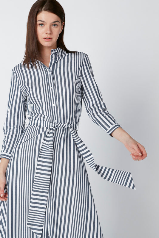 Striped Shirt Dress with Spread Collar