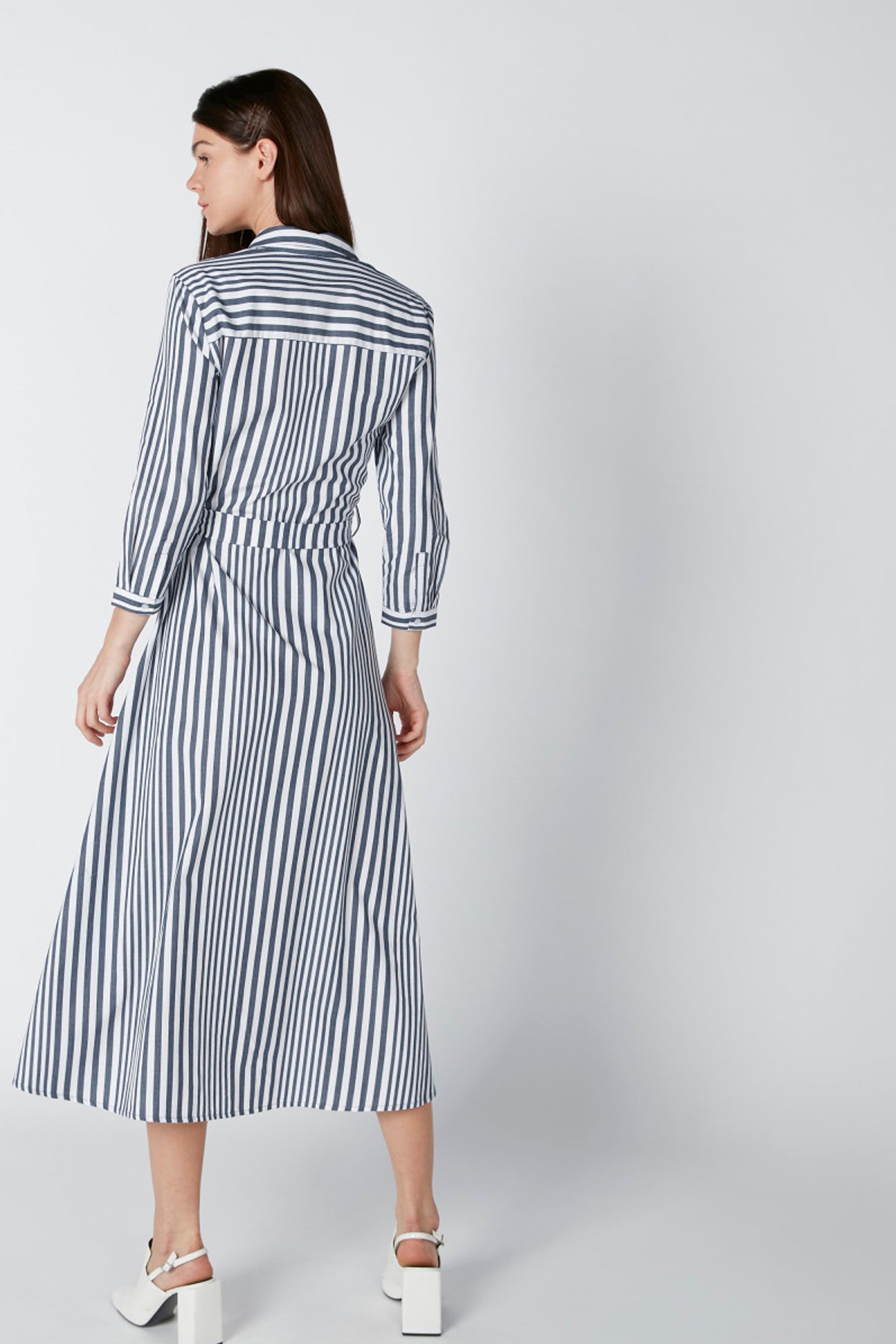 Striped Shirt Dress with Spread Collar