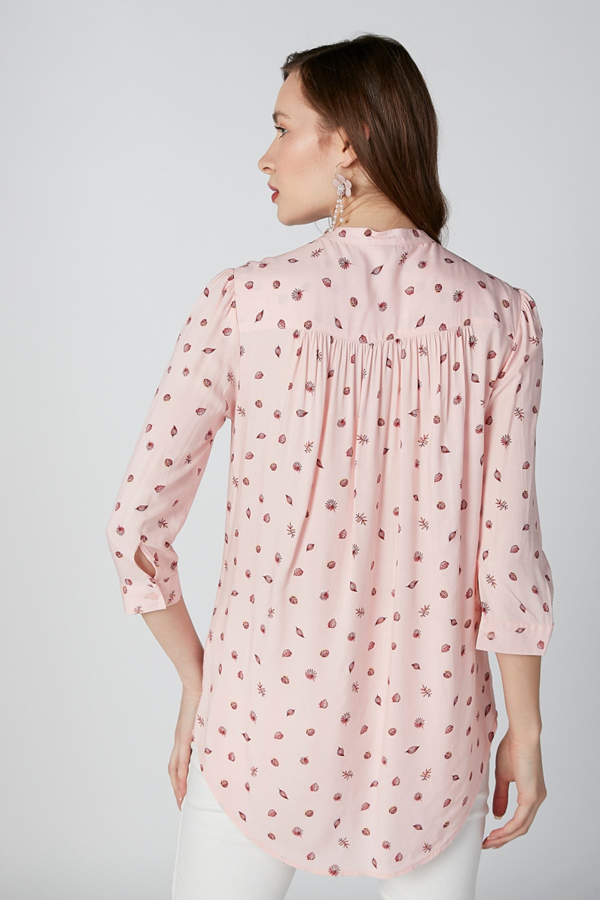 Printed Top with Mandarin Collar and 3/4 Sleeves