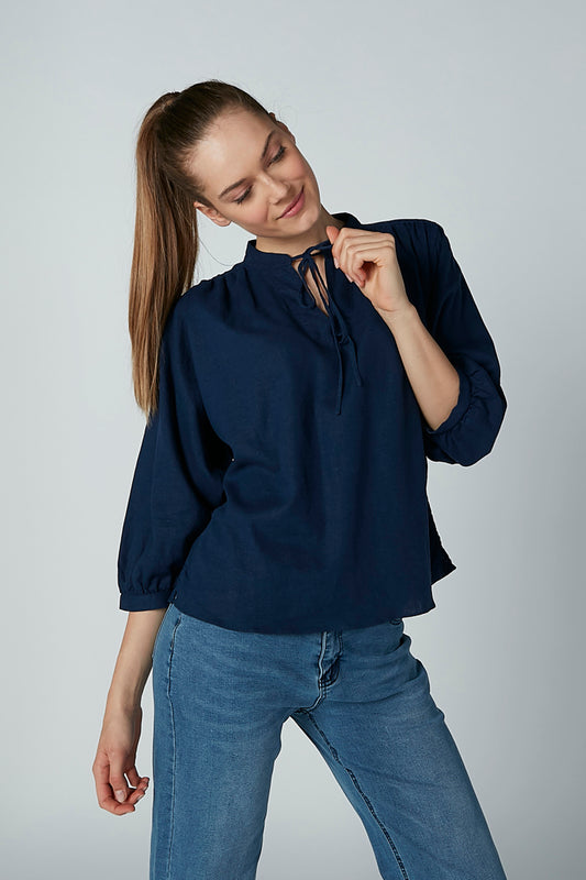 Plain Top with Tie Up Detail and 3/4 Sleeves