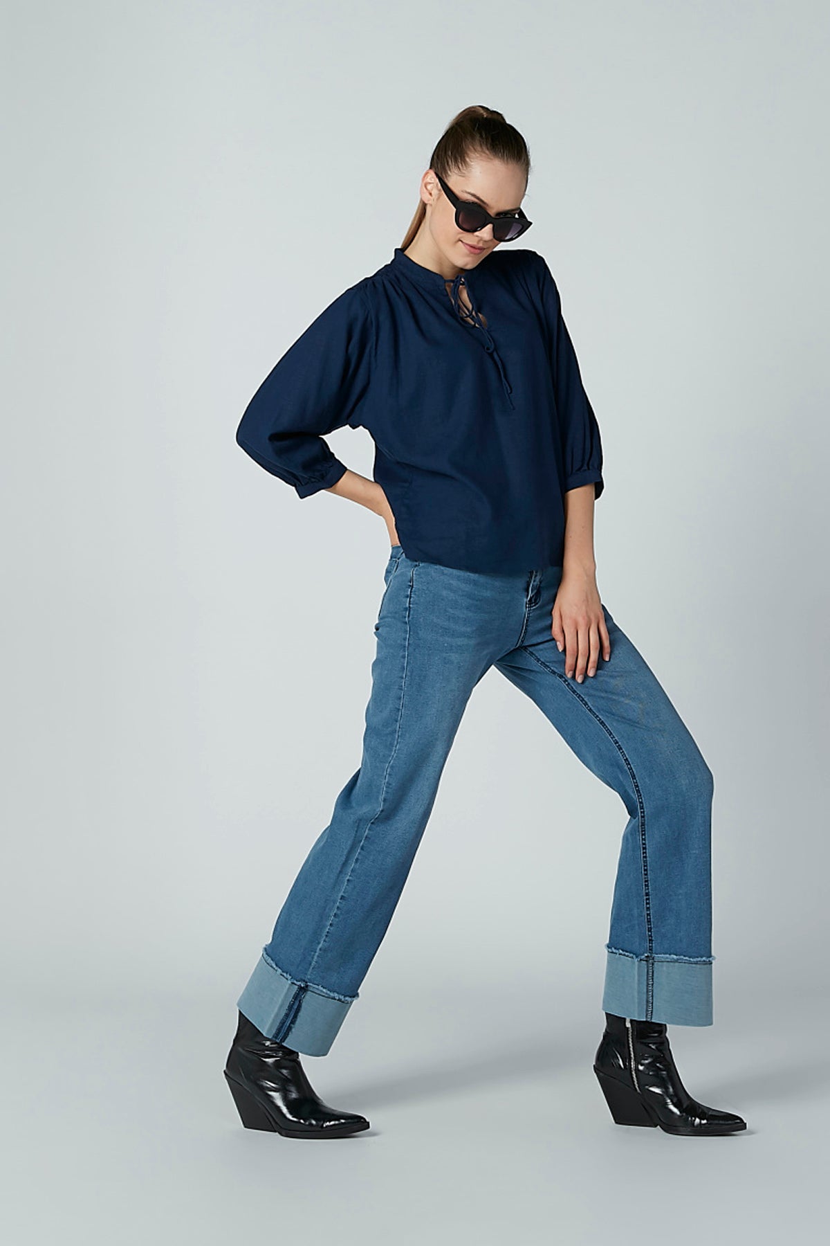 Plain Top with Tie Up Detail and 3/4 Sleeves