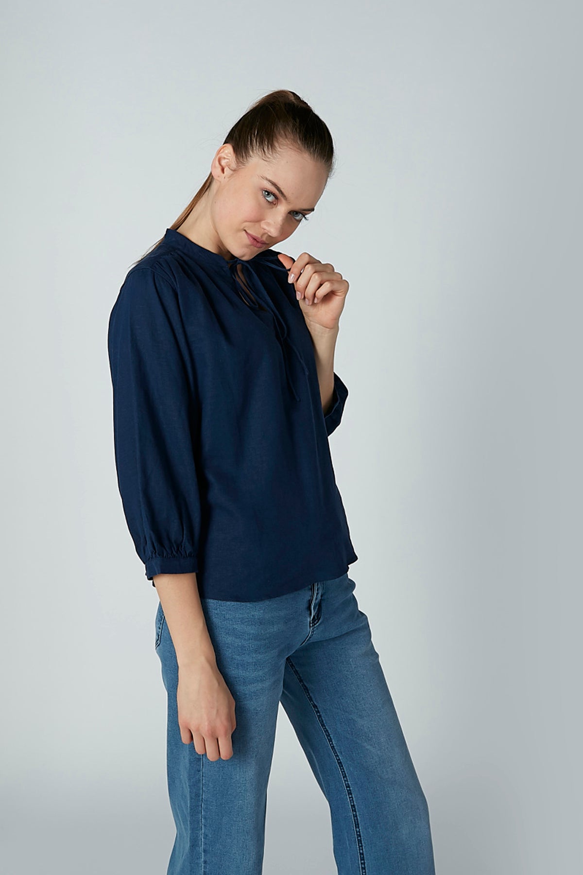 Plain Top with Tie Up Detail and 3/4 Sleeves