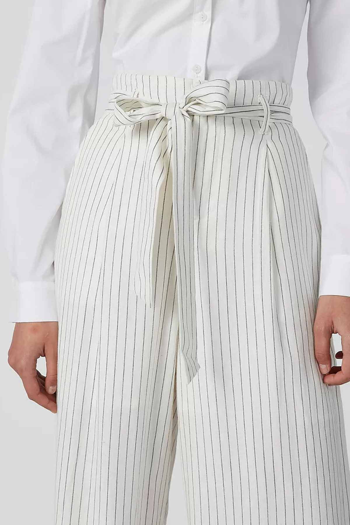 Wide Fit Striped Formal Culottes with Tie Up