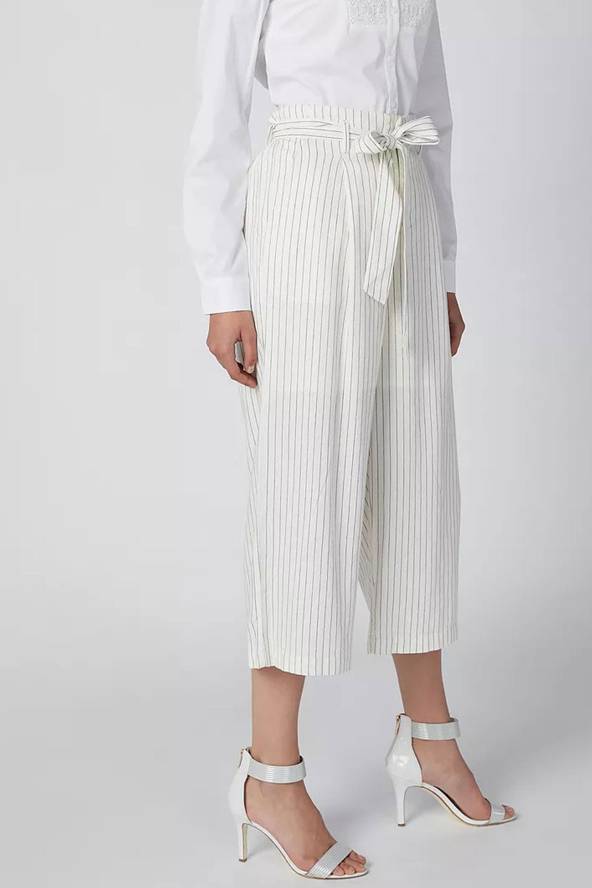 Wide Fit Striped Formal Culottes with Tie Up