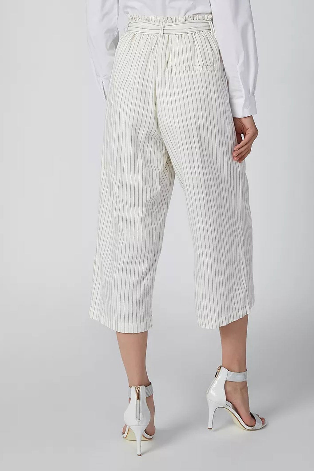Wide Fit Striped Formal Culottes with Tie Up