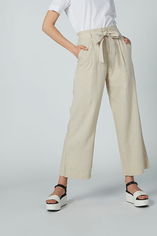 Plain Palazzo Pants with Pocket Detail and Tie Up Belt