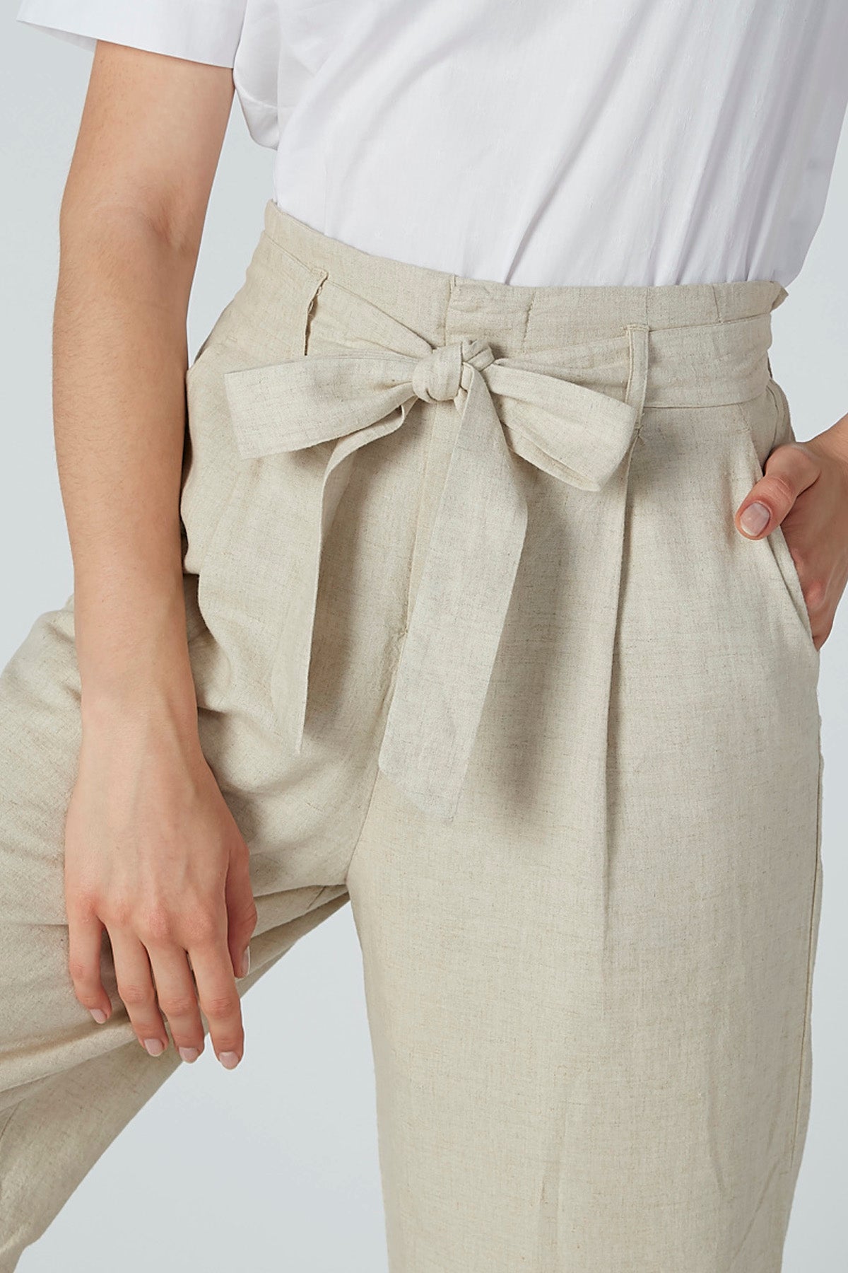 Plain Palazzo Pants with Pocket Detail and Tie Up Belt
