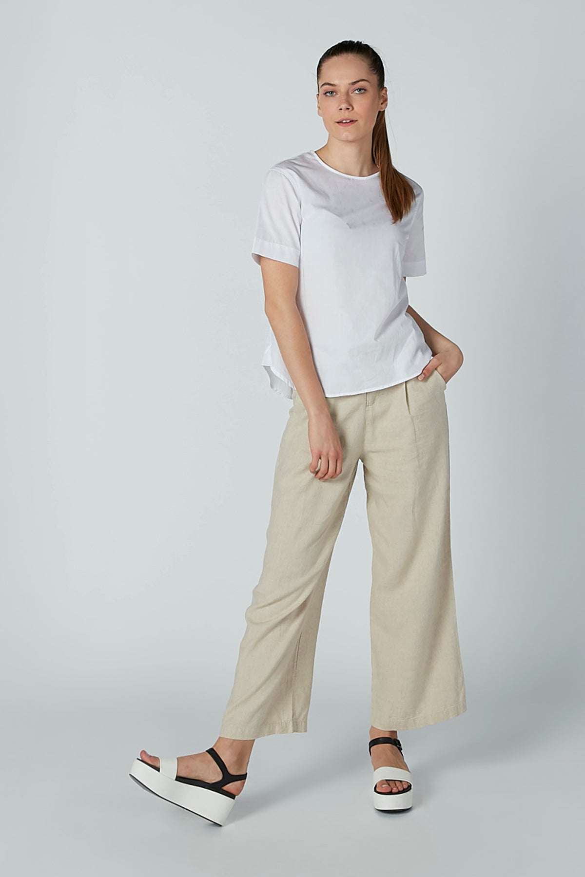 Plain Palazzo Pants with Pocket Detail and Tie Up Belt