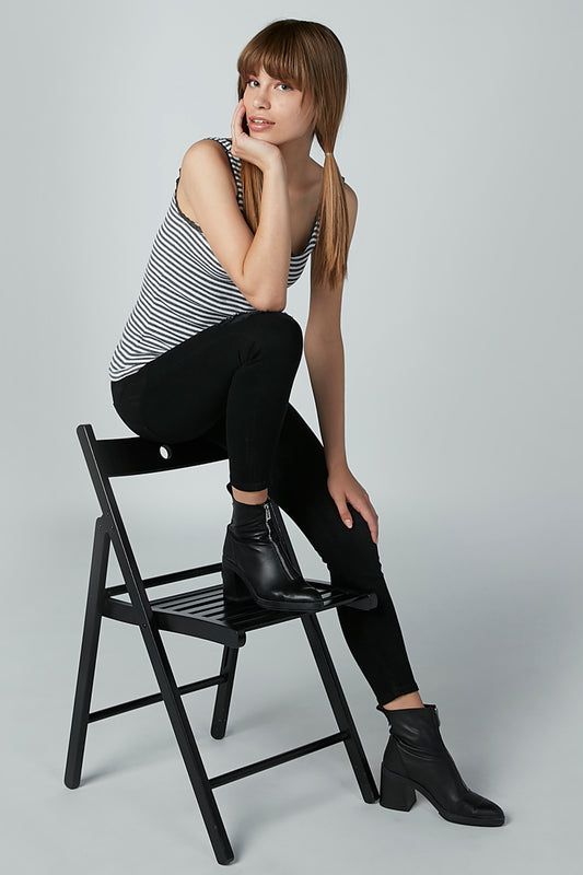 Striped Sleeveless Vest with Scoop Neck and Lace Detail