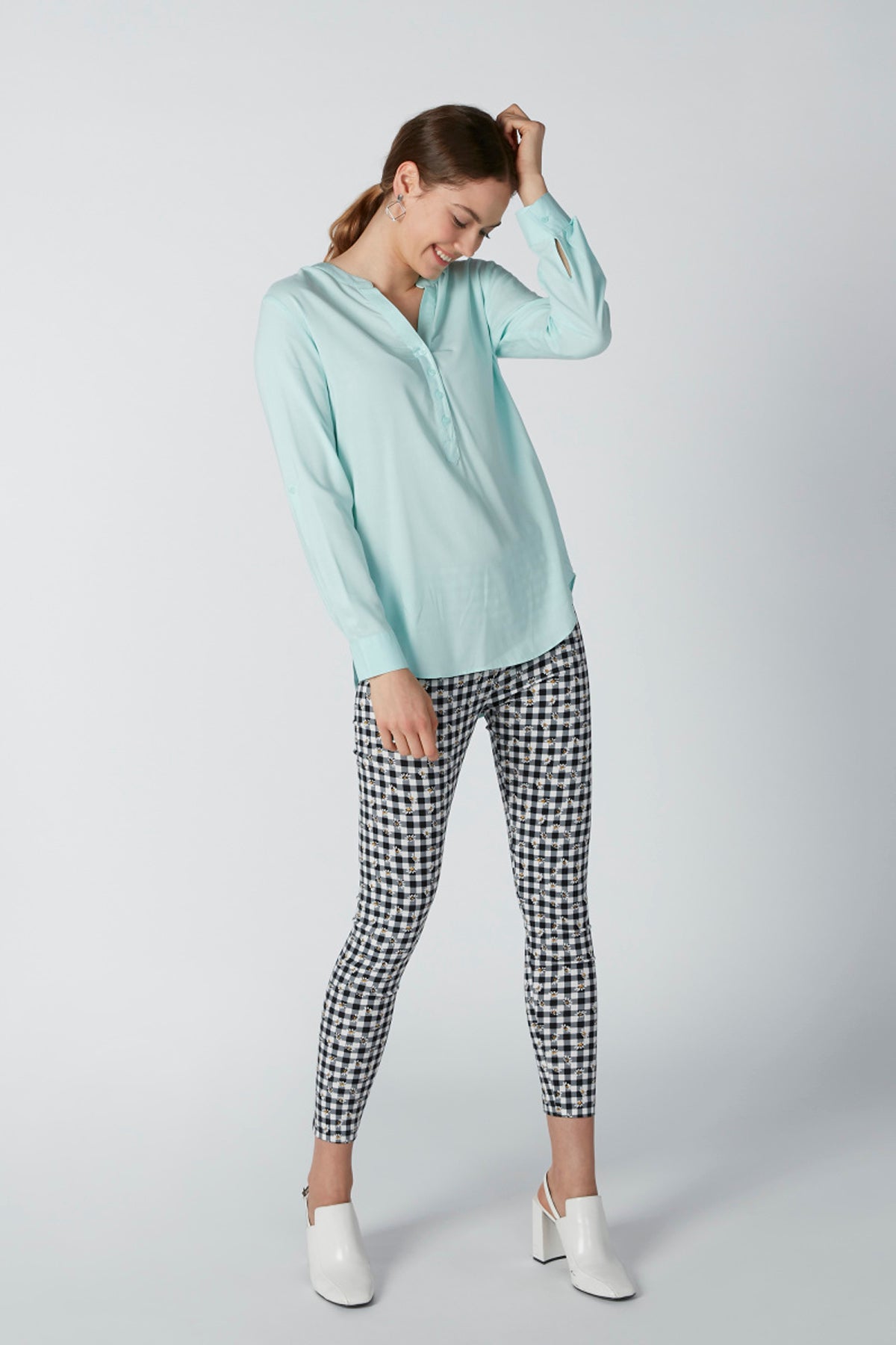Longline Shirt with Mandarin Collar