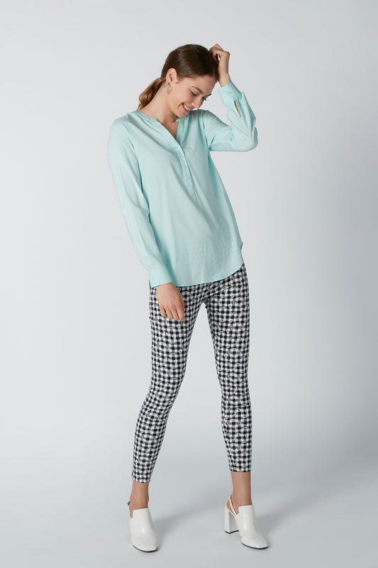 Longline Shirt with Mandarin Collar