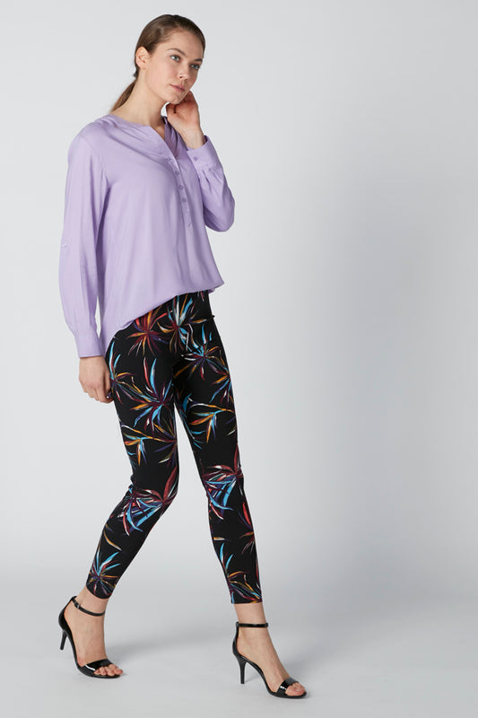 Long Sleeves Top with Mandarin Neck and Asymmetric Hem