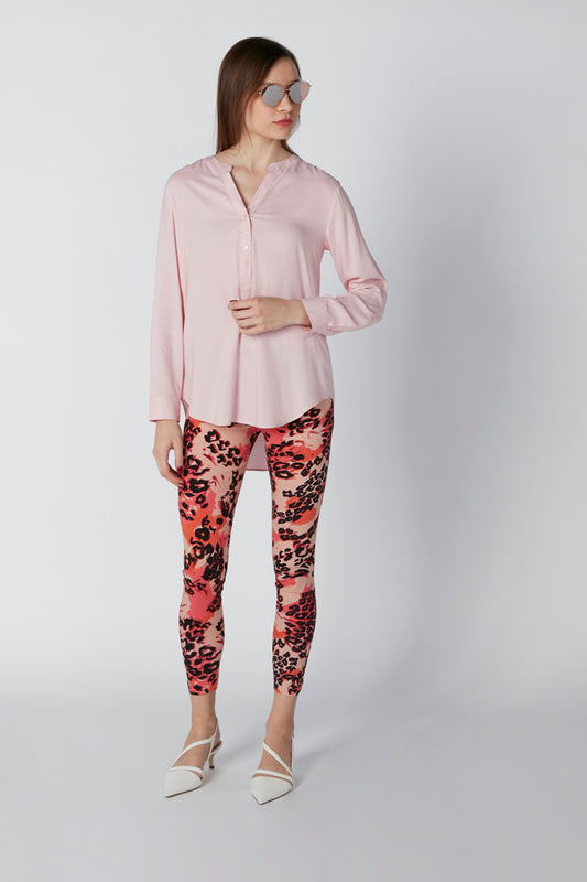 Longline Shirt with Mandarin Collar and Long Sleeves