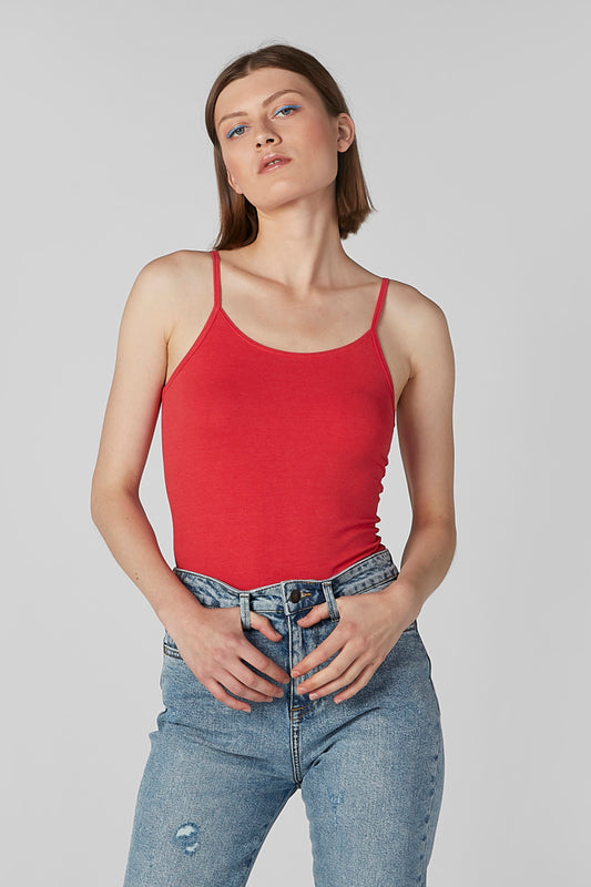 Plain Camisole with Scoop Neck and Spaghetti Straps
