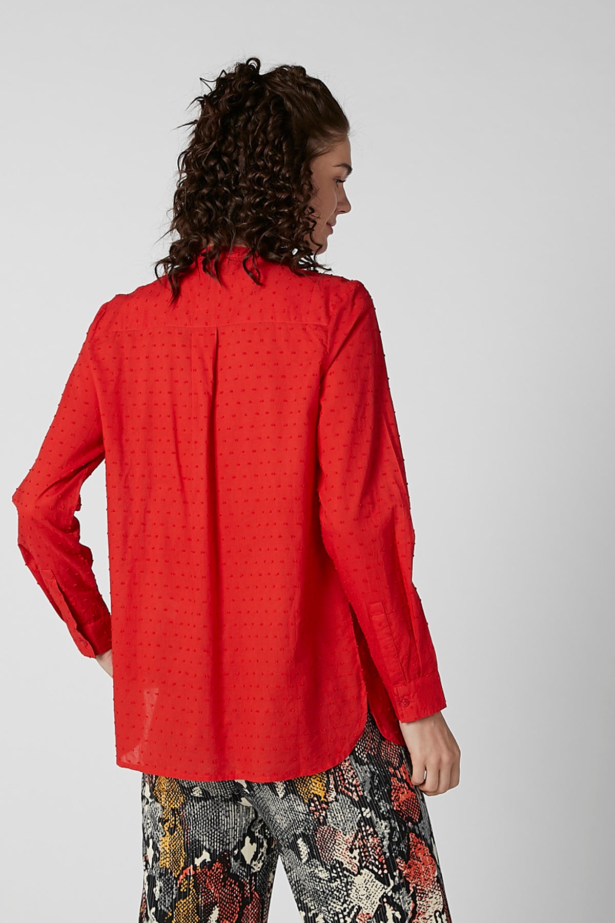 Textured Top with Mandarin Collar and Long Sleeves