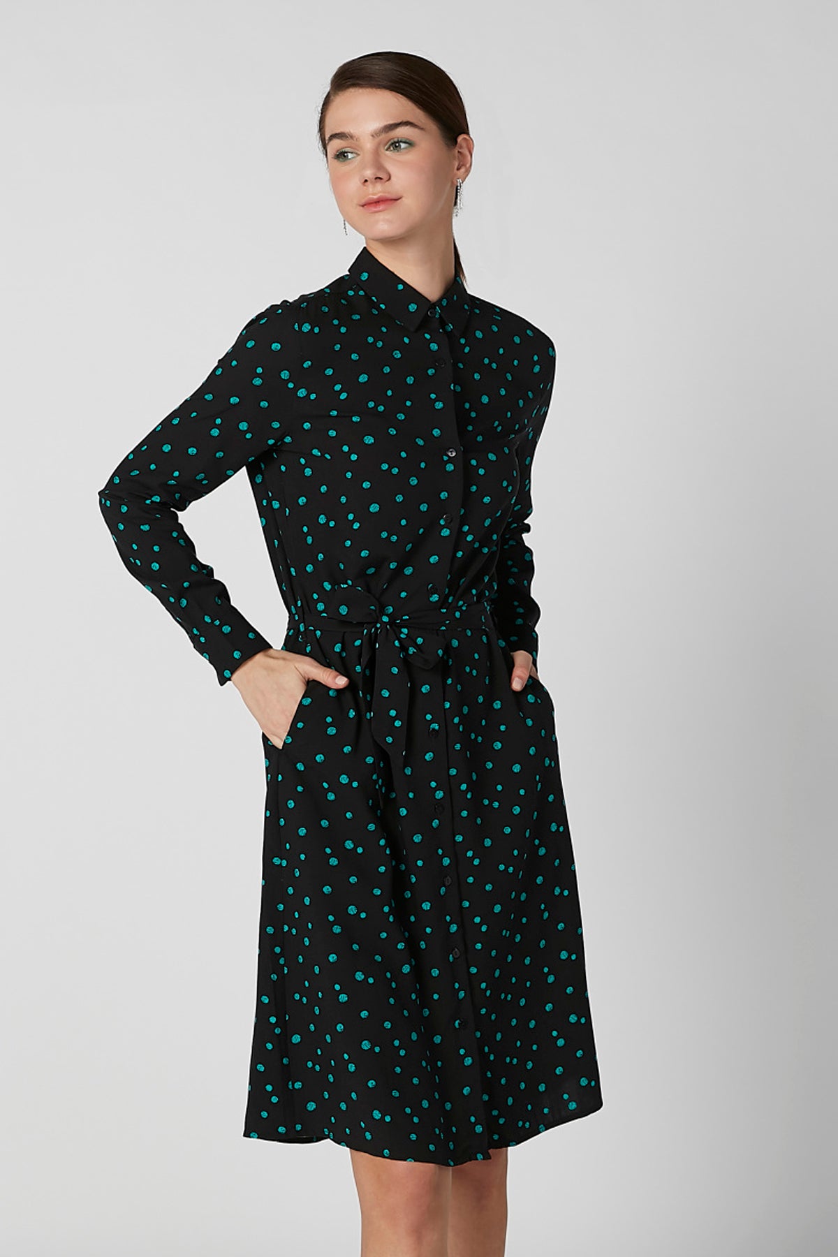 Printed Shirt Dress with Long Sleeves and Tie Ups