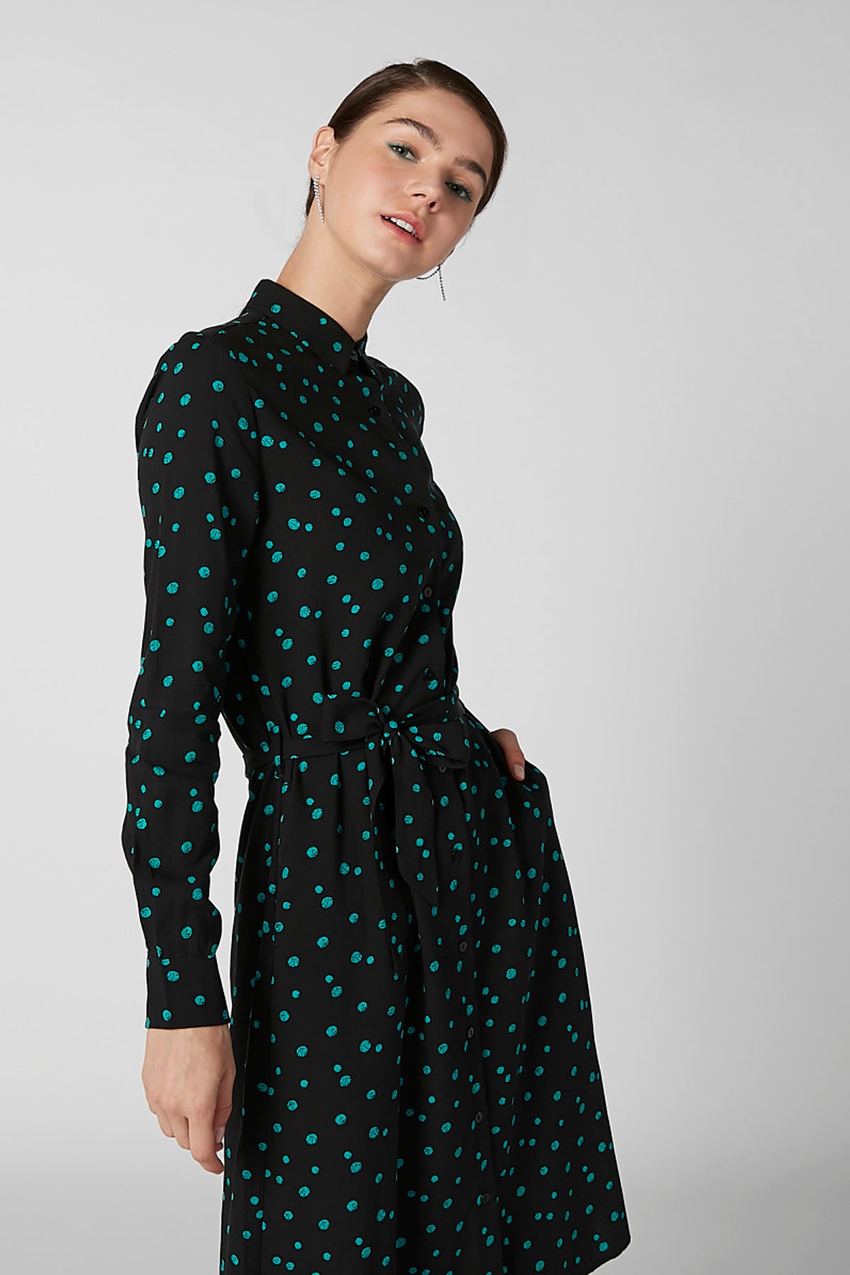 Printed Shirt Dress with Long Sleeves and Tie Ups