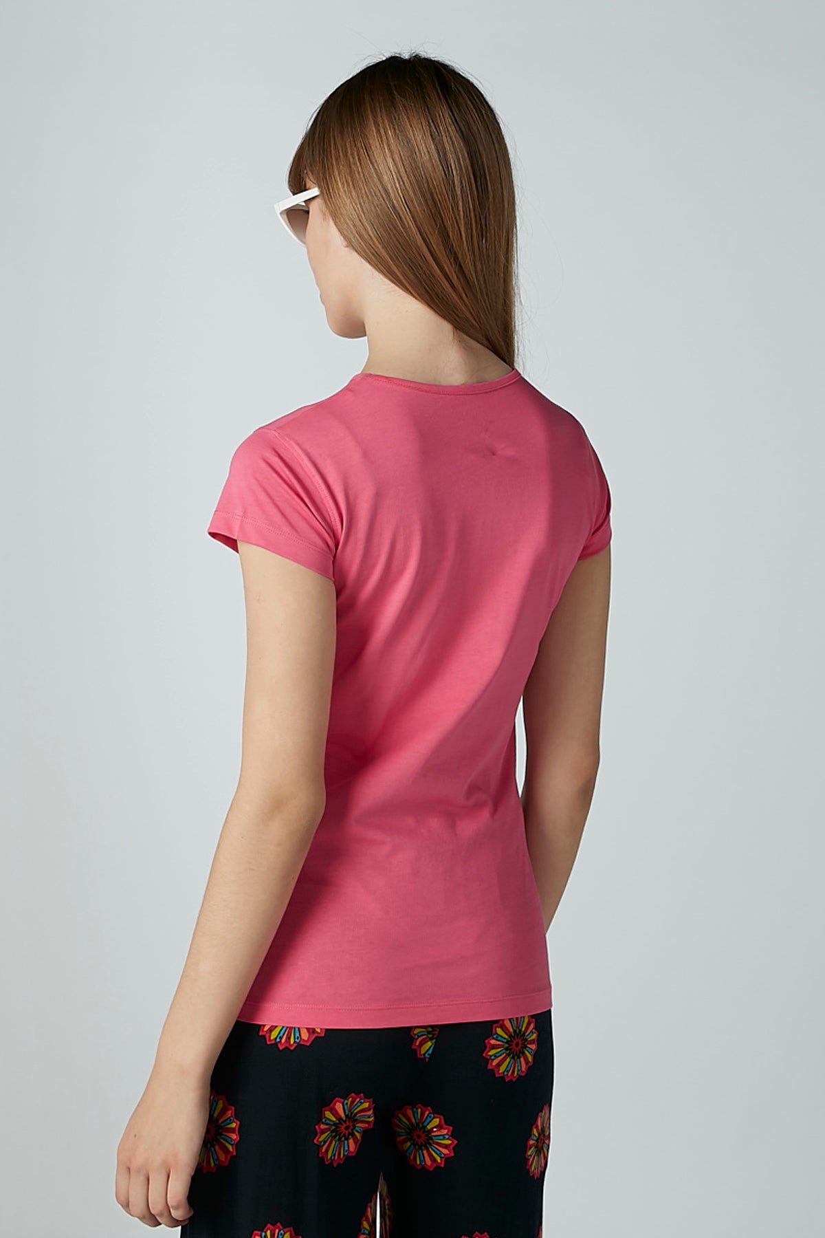 Printed T-shirt with Round Neck and Cap Sleeves