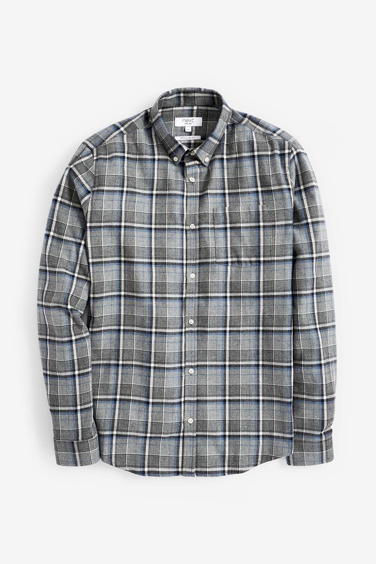 Brushed Flannel Check Long Sleeve Shirt