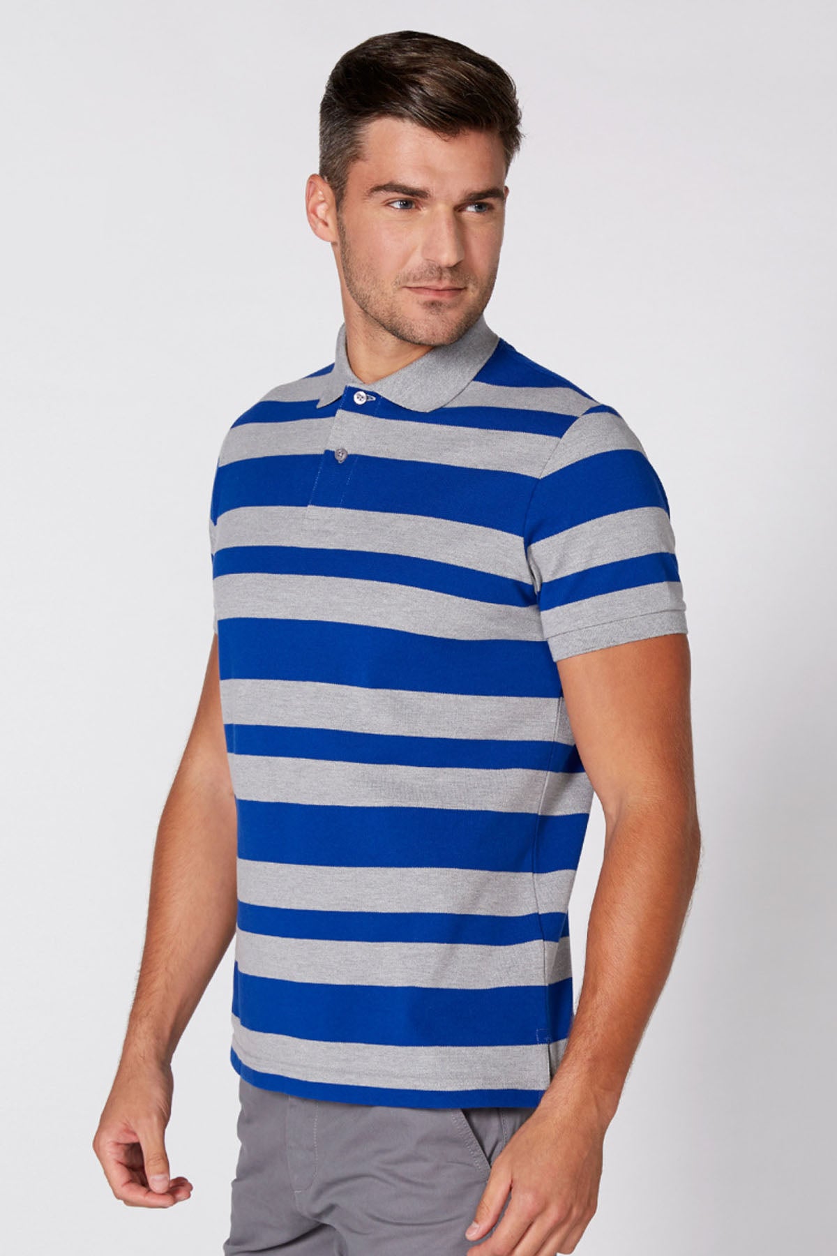 Striped Polo Neck Shirt with Short Sleeves