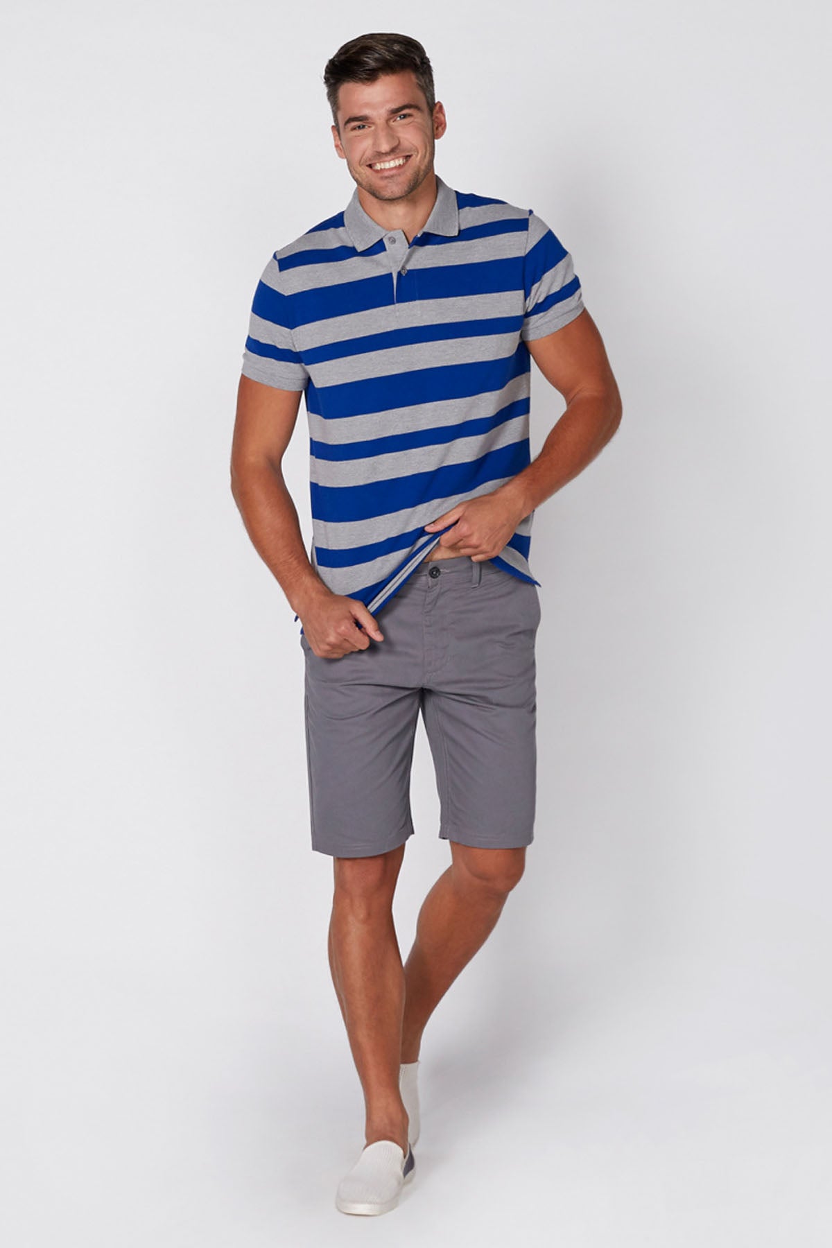 Striped Polo Neck Shirt with Short Sleeves