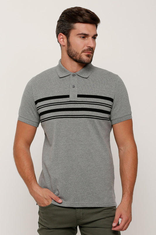 Striped T-Shirt with Polo Neck and Short Sleeves