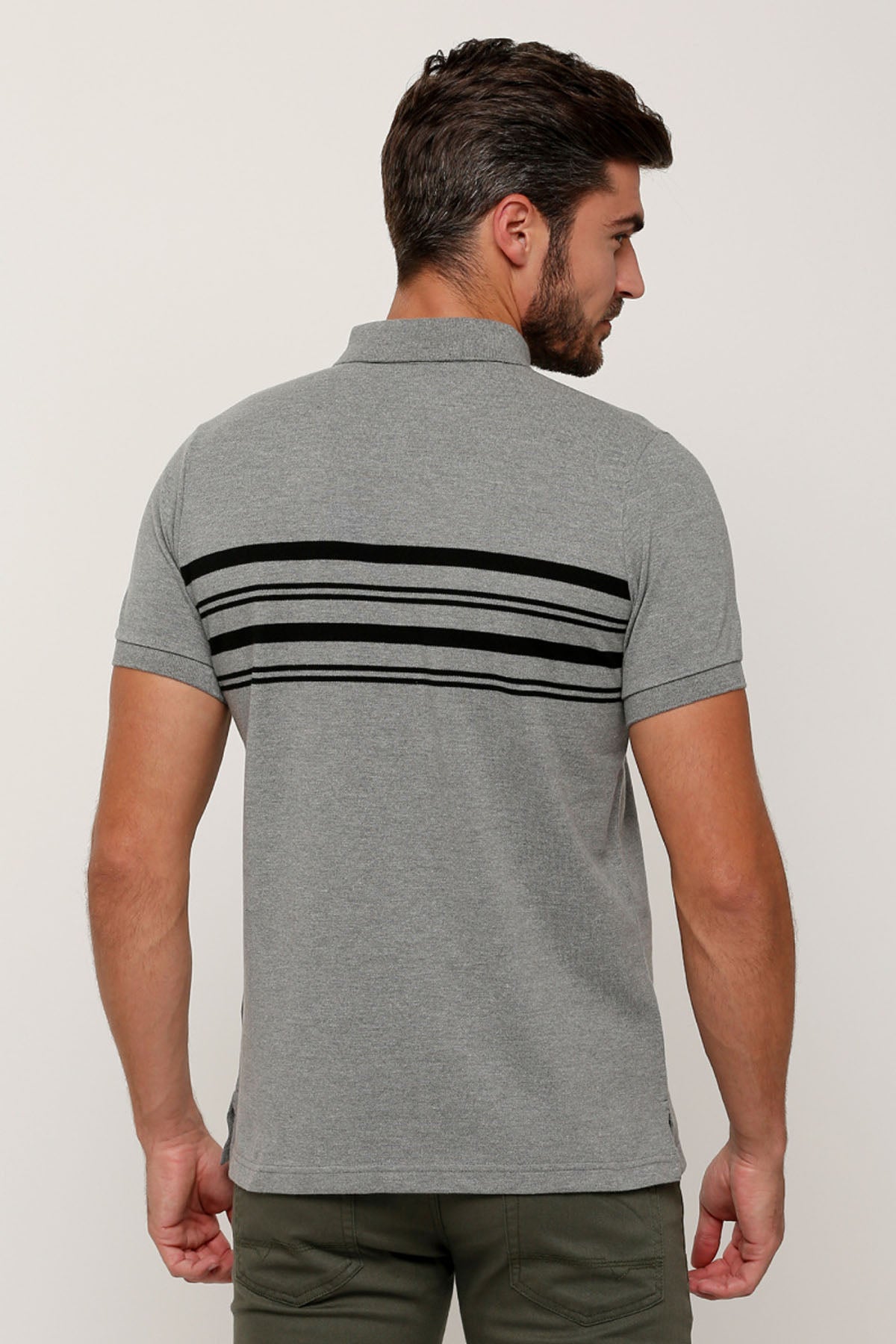 Striped T-Shirt with Polo Neck and Short Sleeves