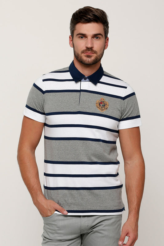 Striped T-Shirt with Polo Neck