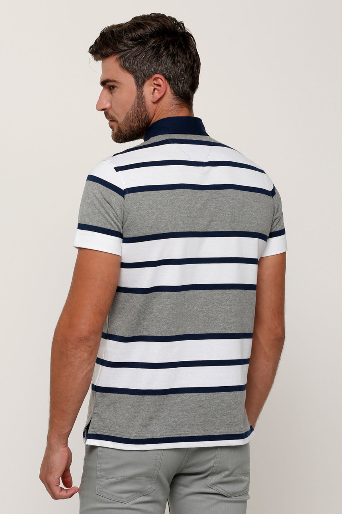 Striped T-Shirt with Polo Neck
