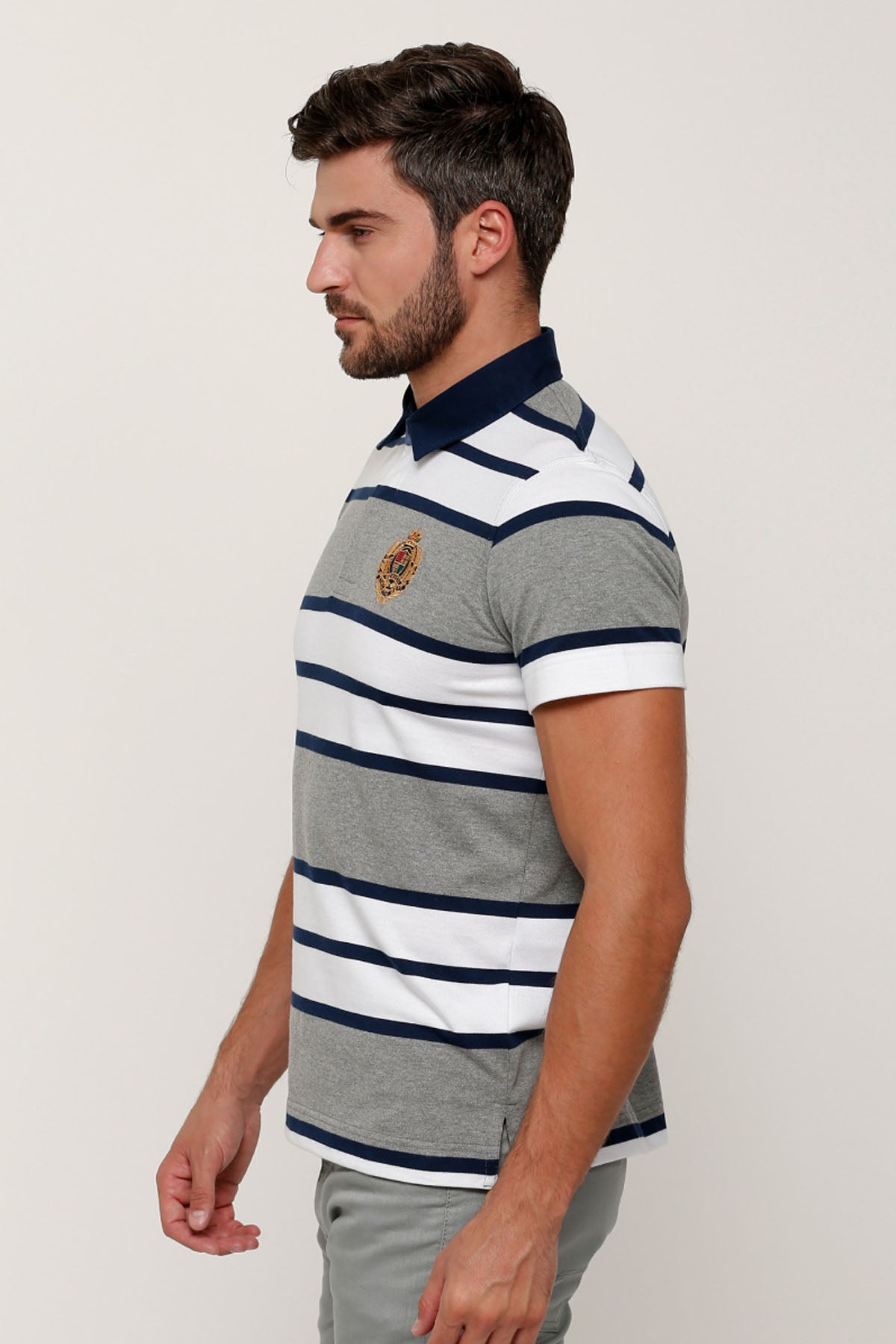 Striped T-Shirt with Polo Neck