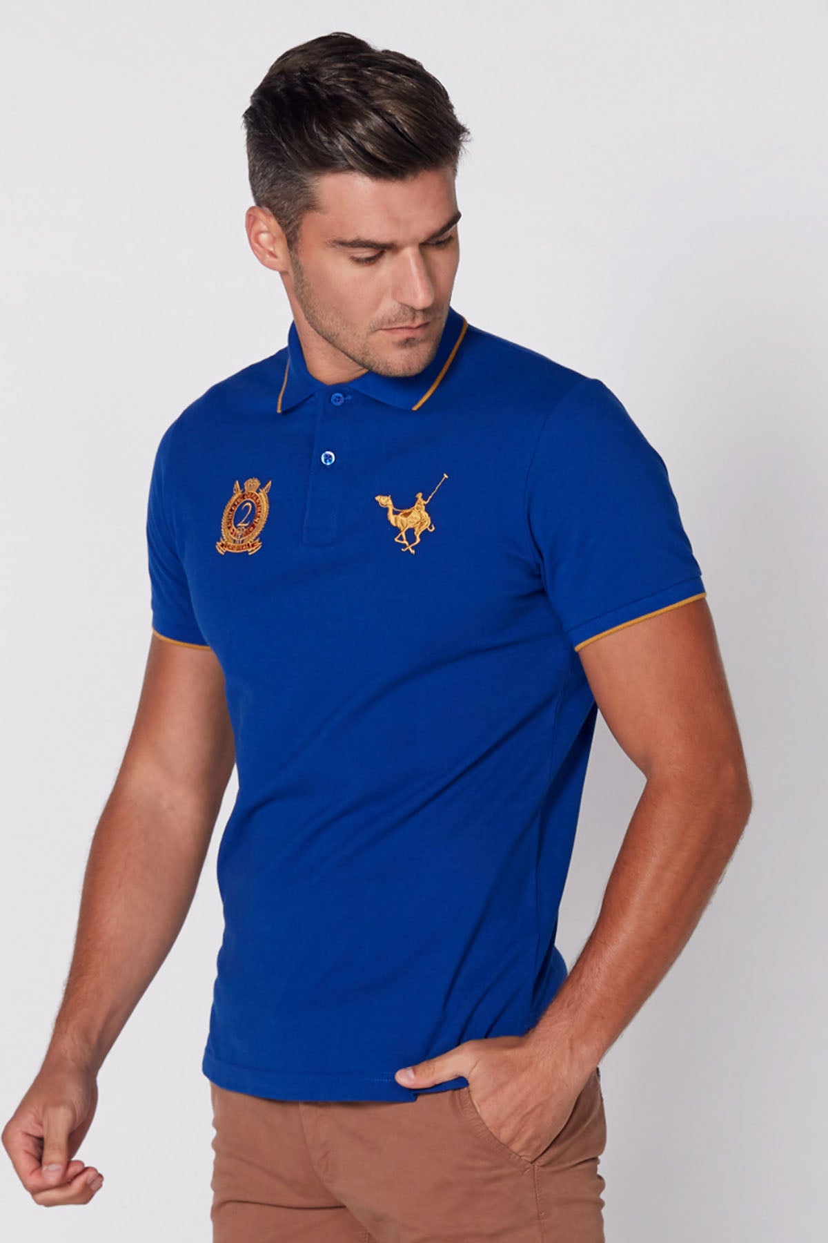 Embroidered T-shirt with Polo Neck and Short Sleeves