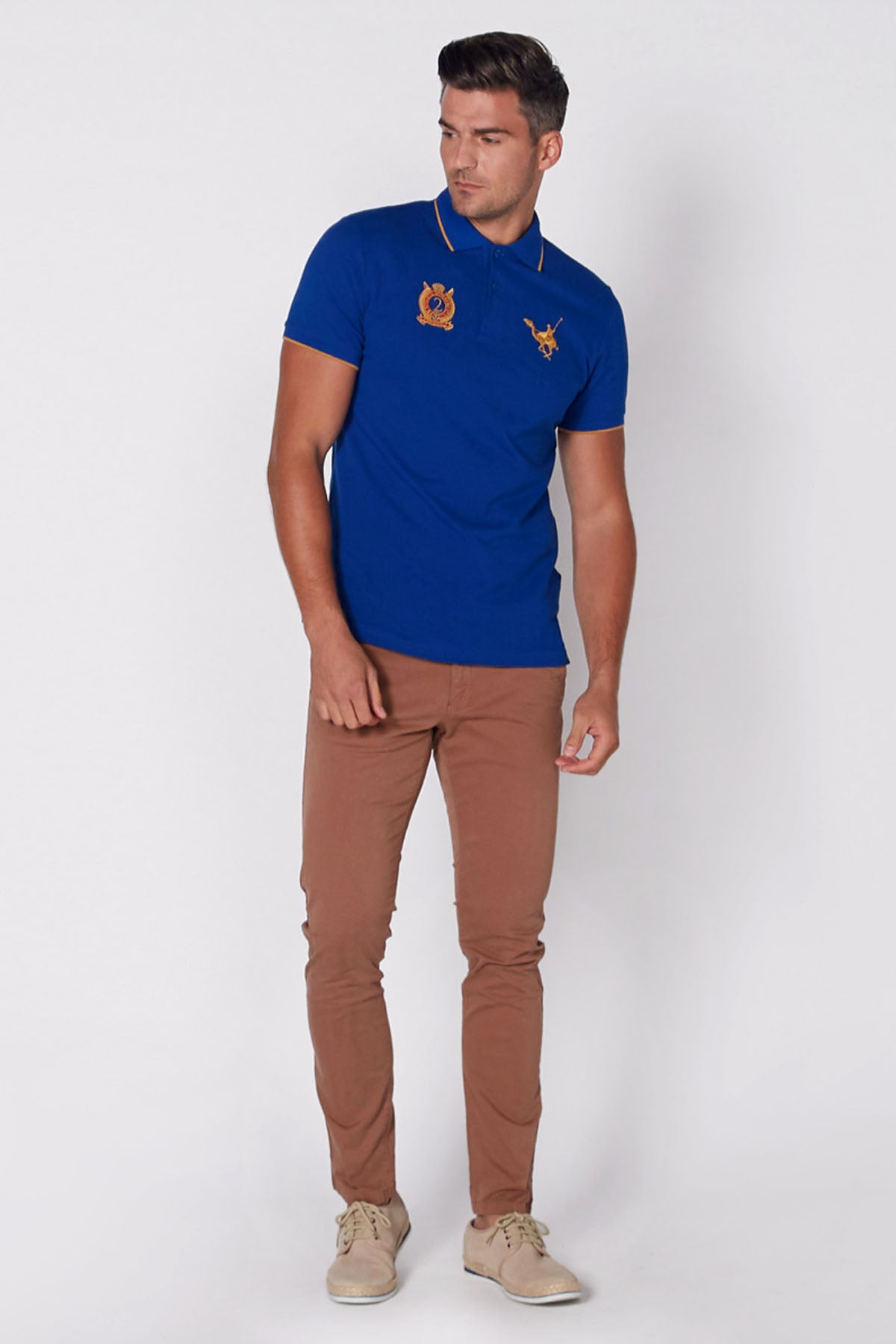 Embroidered T-shirt with Polo Neck and Short Sleeves