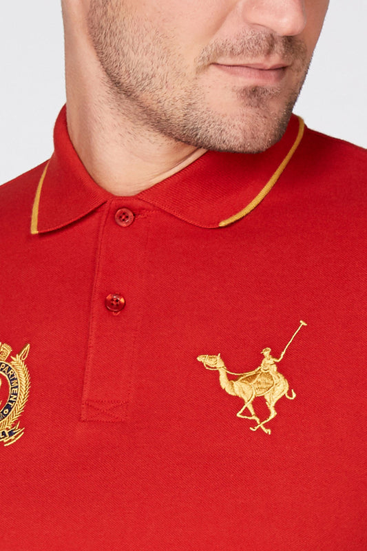 Embroidered T-shirt with Polo Neck and Short Sleeves