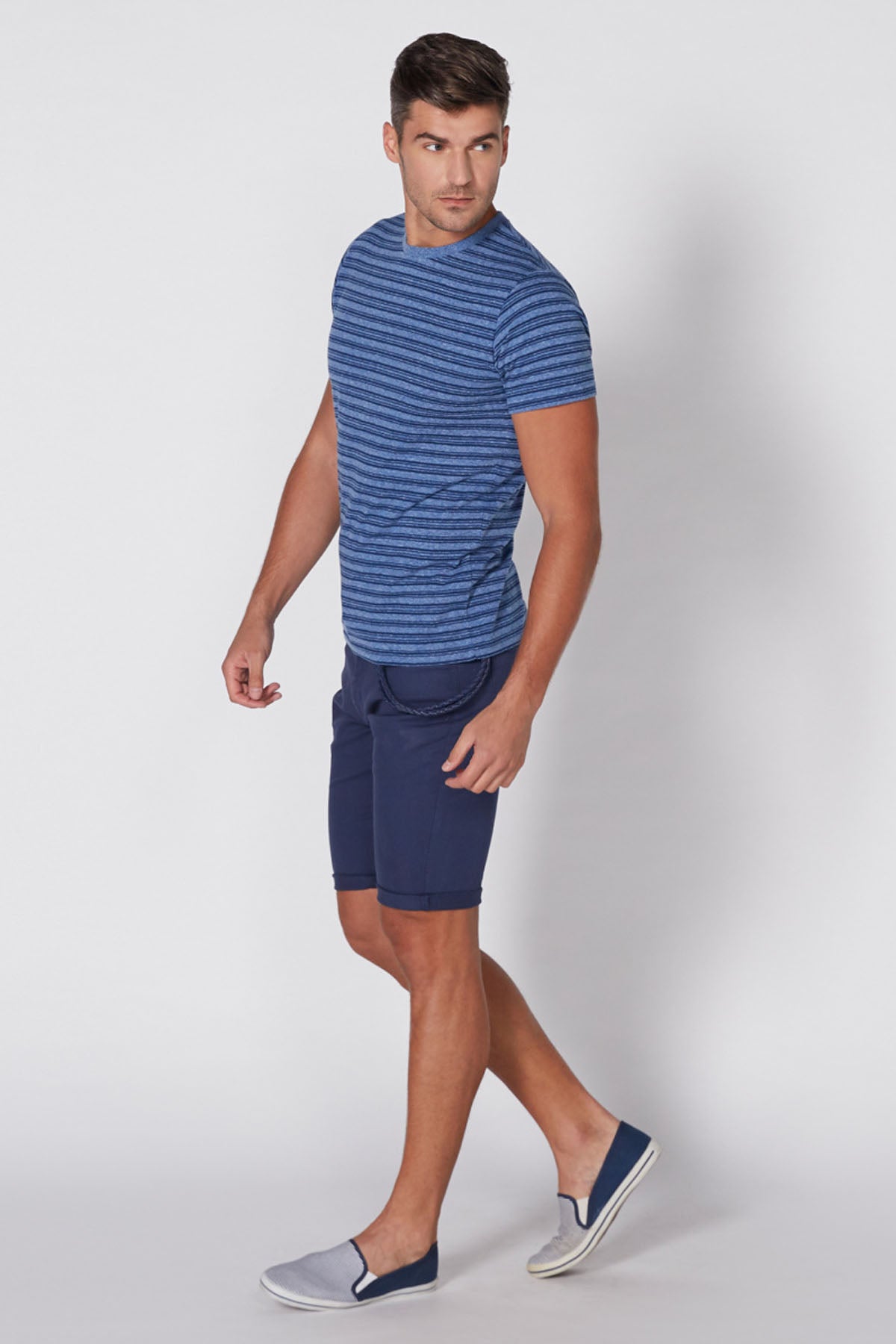 Striped T-Shirt with Round Neck and Short Sleeves