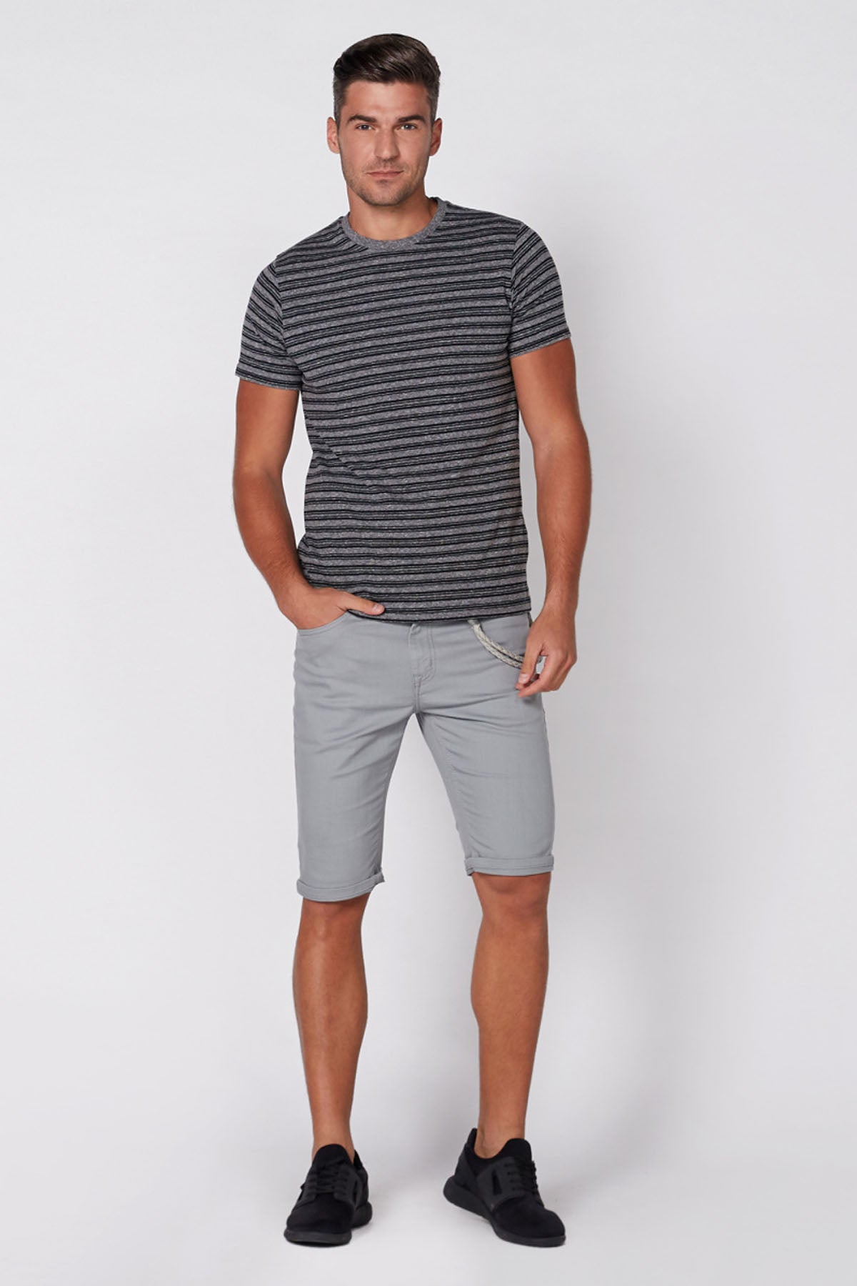 Striped T-Shirt with Round Neck and Short Sleeves