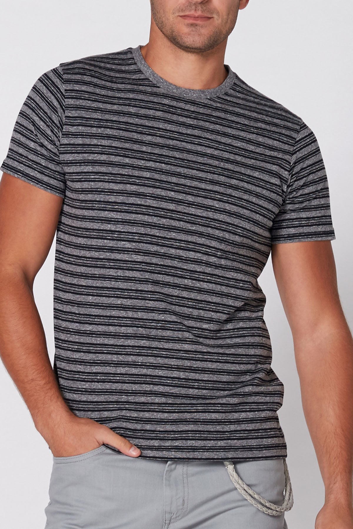 Striped T-Shirt with Round Neck and Short Sleeves