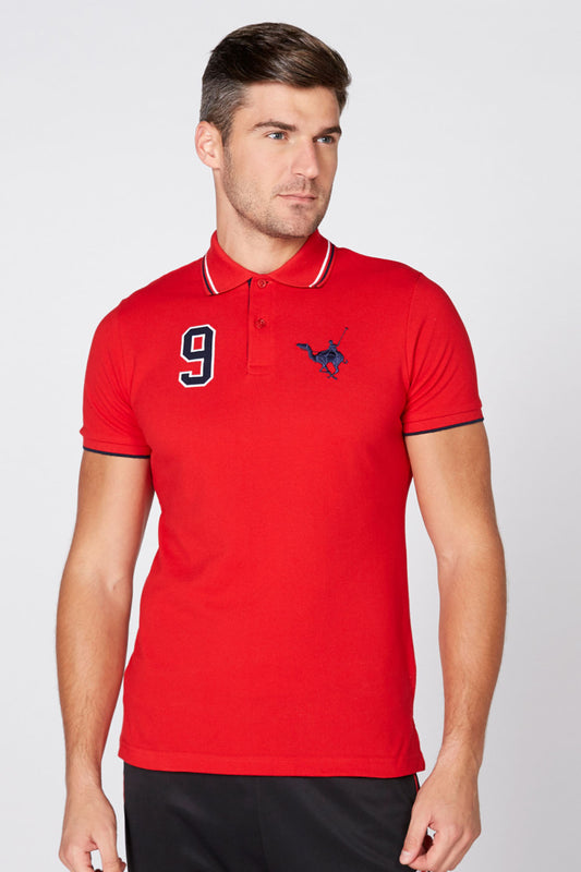 Embroidered T-Shirt with Polo Neck and Short Sleeves