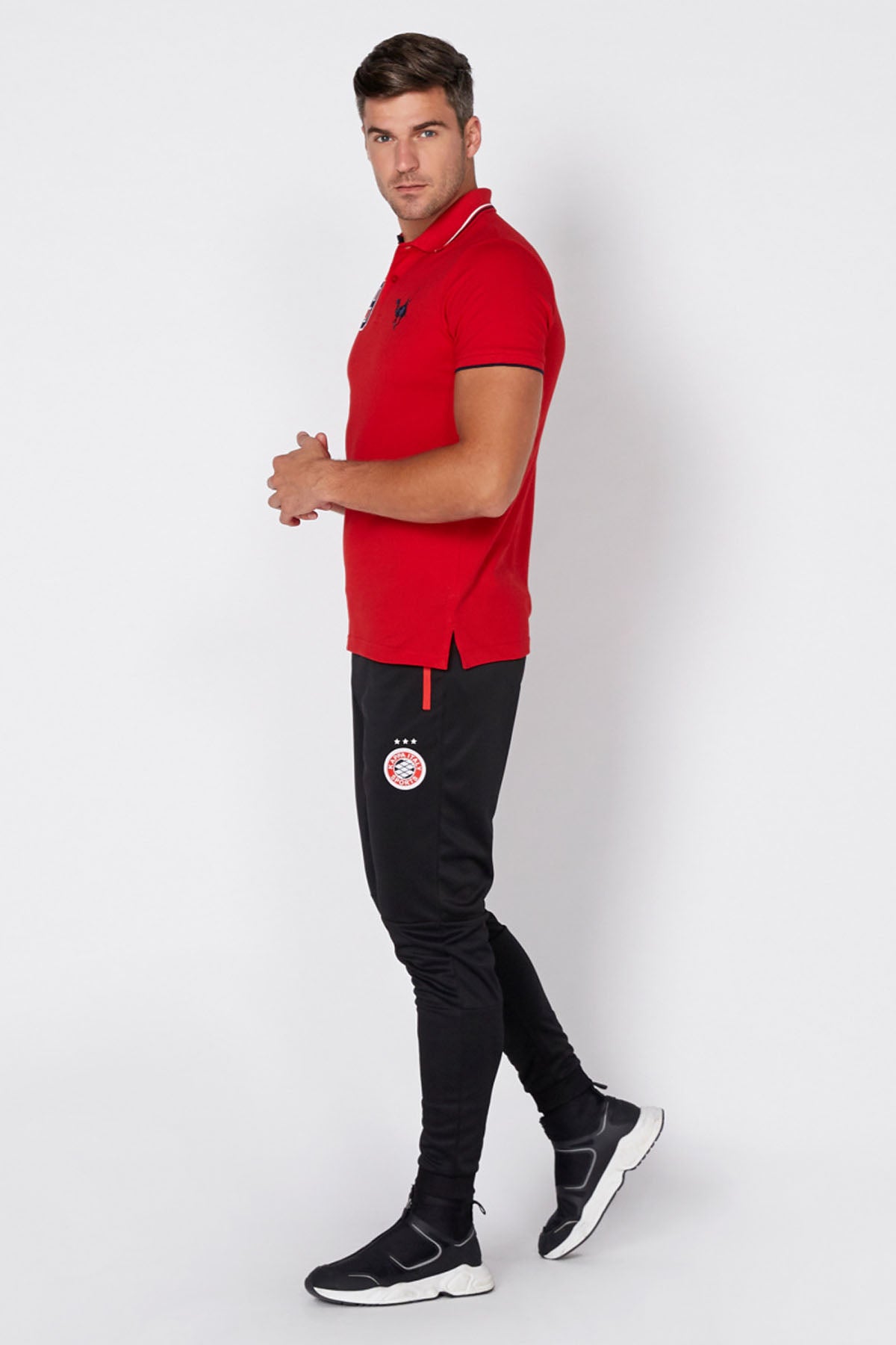 Embroidered T-Shirt with Polo Neck and Short Sleeves