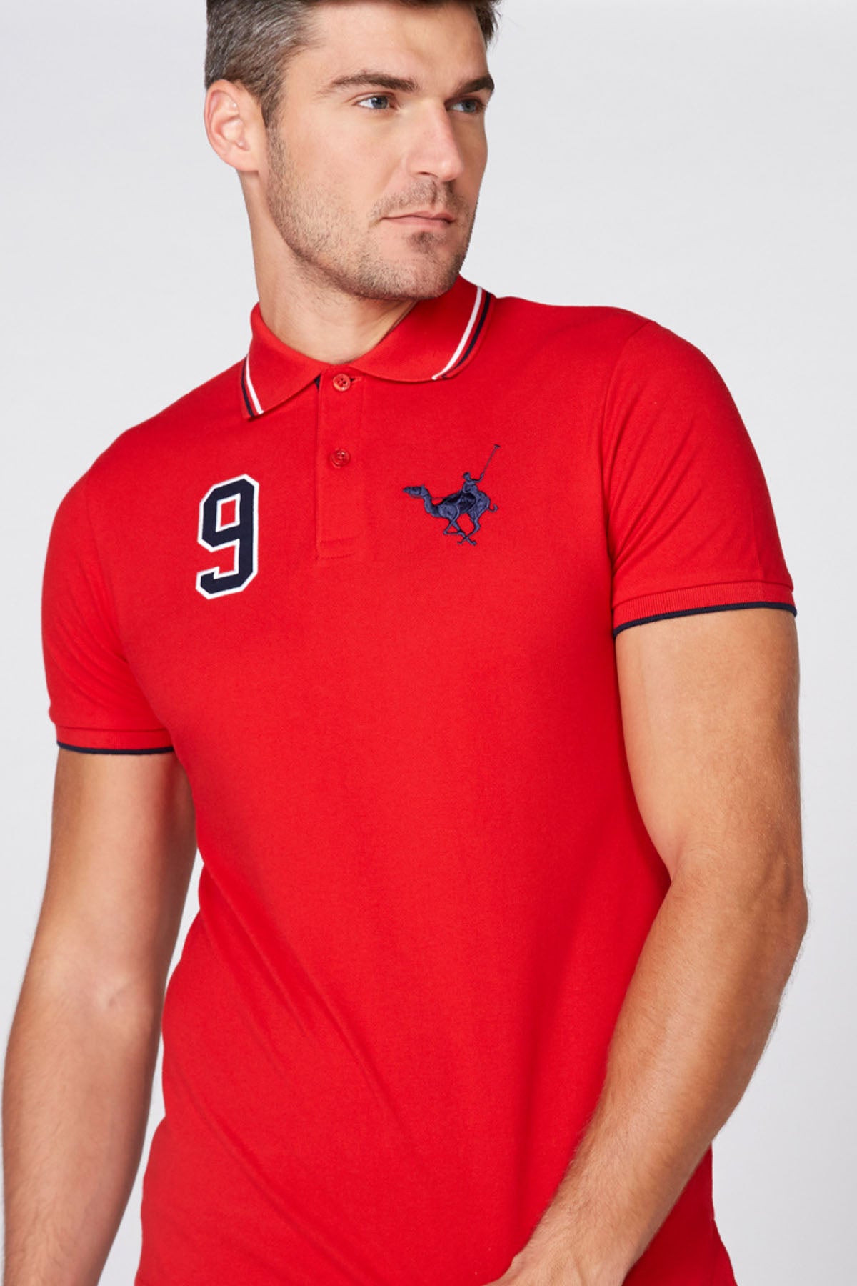 Embroidered T-Shirt with Polo Neck and Short Sleeves