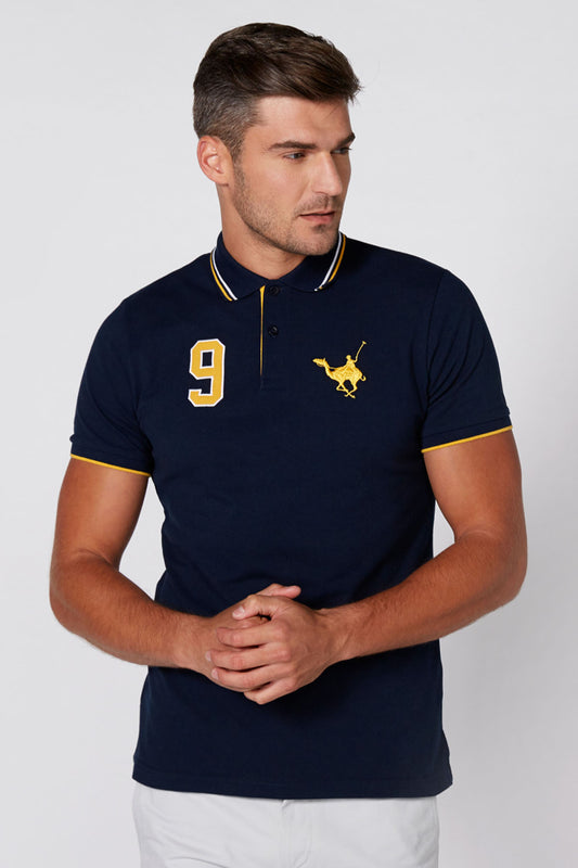 Embroidered T-Shirt with Polo Neck and Short Sleeves