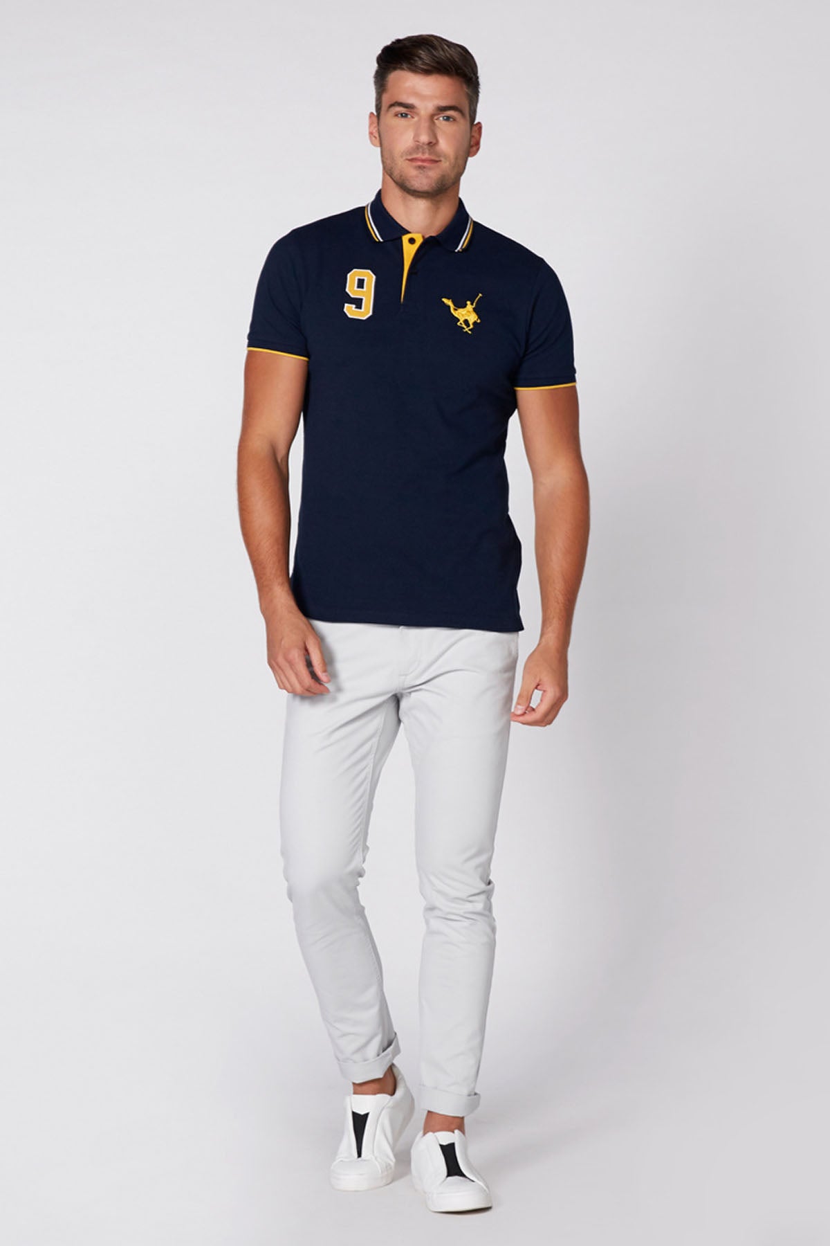 Embroidered T-Shirt with Polo Neck and Short Sleeves