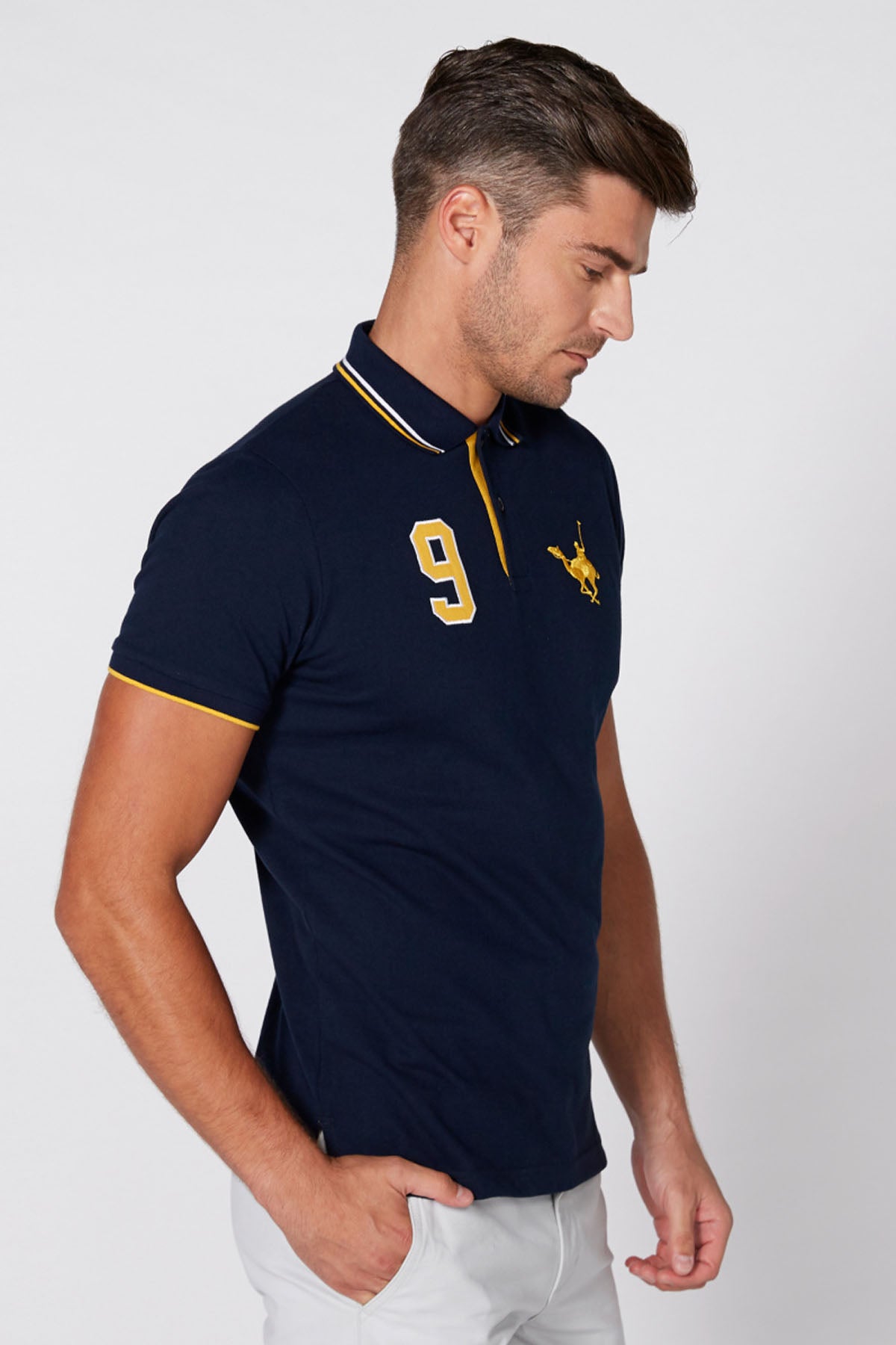 Embroidered T-Shirt with Polo Neck and Short Sleeves