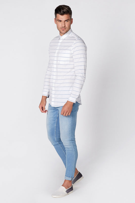 Striped Shirt with Long Sleeves and Complete Placket