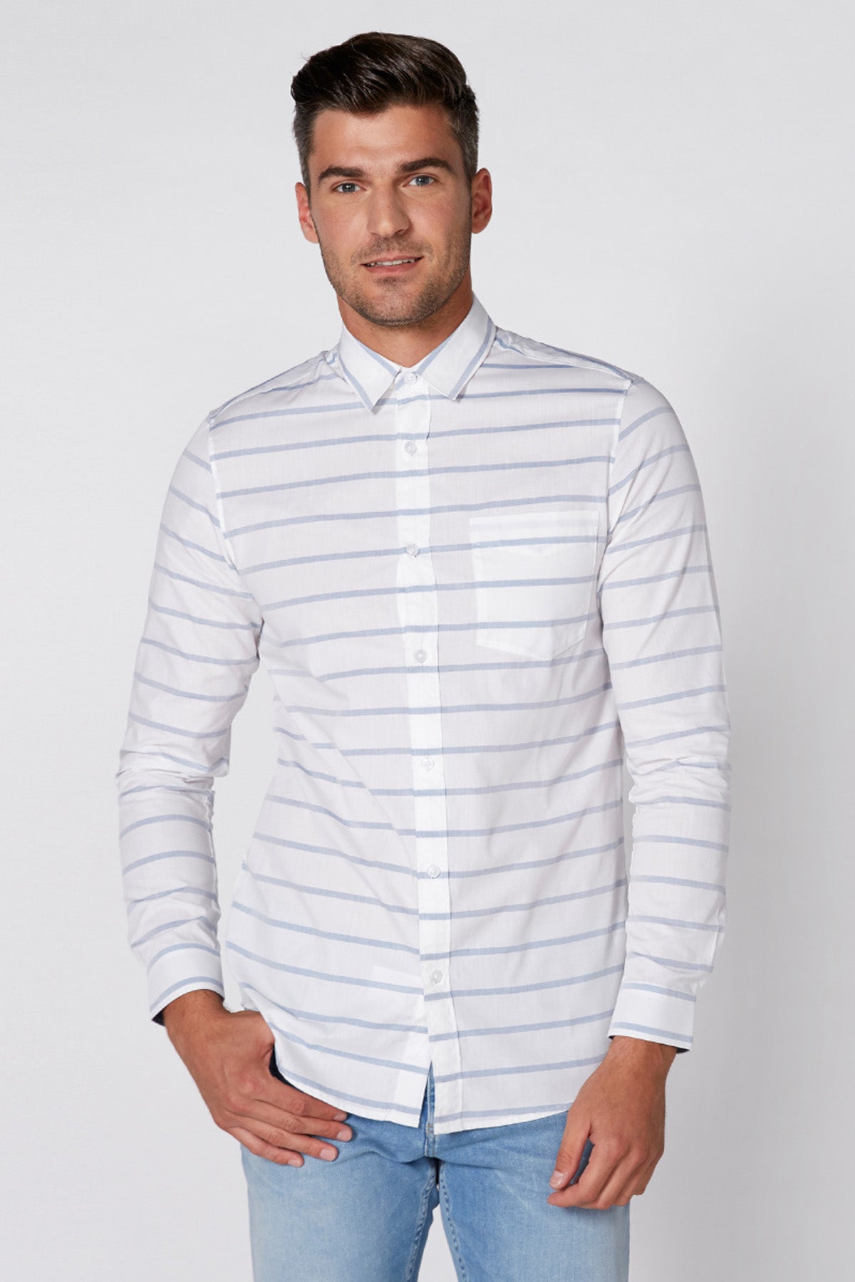 Striped Shirt with Long Sleeves and Complete Placket