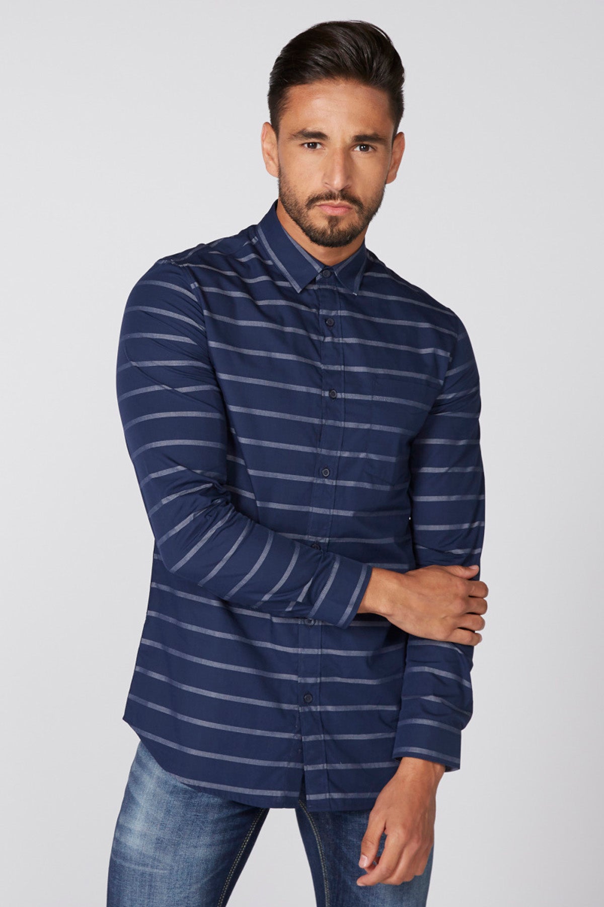 Striped Shirt with Long Sleeves and Complete Placket